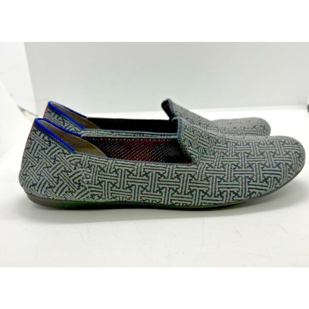 Rothy's The Loafer Charcoal Grid Pattern Flat Slip On 7.5 Retired Knit Shoes